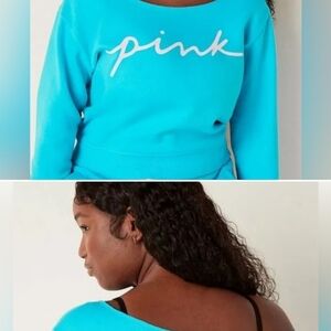 PINK Victoria's Secret Blue Off-the-Shoulder Sweater